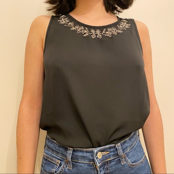 Black sleeveless sequinned blouse - Picture 3 of 5